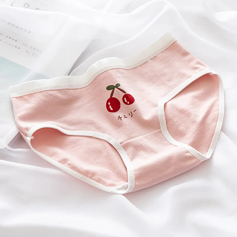 Fashion Menstrual Cotton Women Sweet Breathable Comfortable Soft Female Print Lovely Cherry Flower Solid Color Underpants 2024