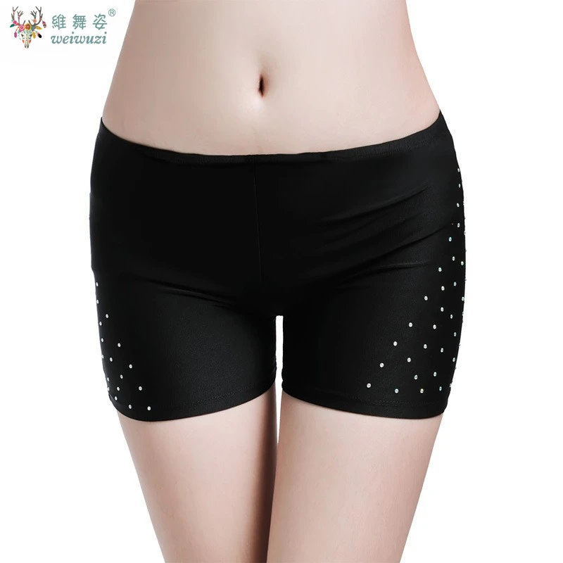 Short de sécurité du ventre pour femmes, Leggings moulants, pantalons de sécurité extensibles avec diamants, pantalons courts, culottes solides confortables