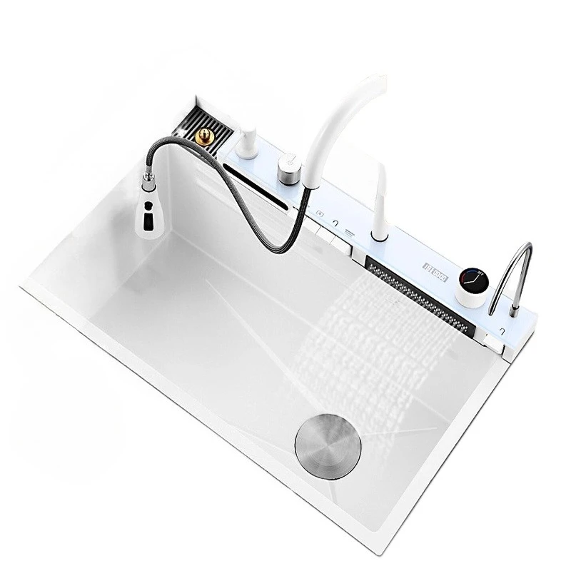 

White digital display Feiyu waterfall sink 304 stainless steel household kitchen dishwasher large single sink