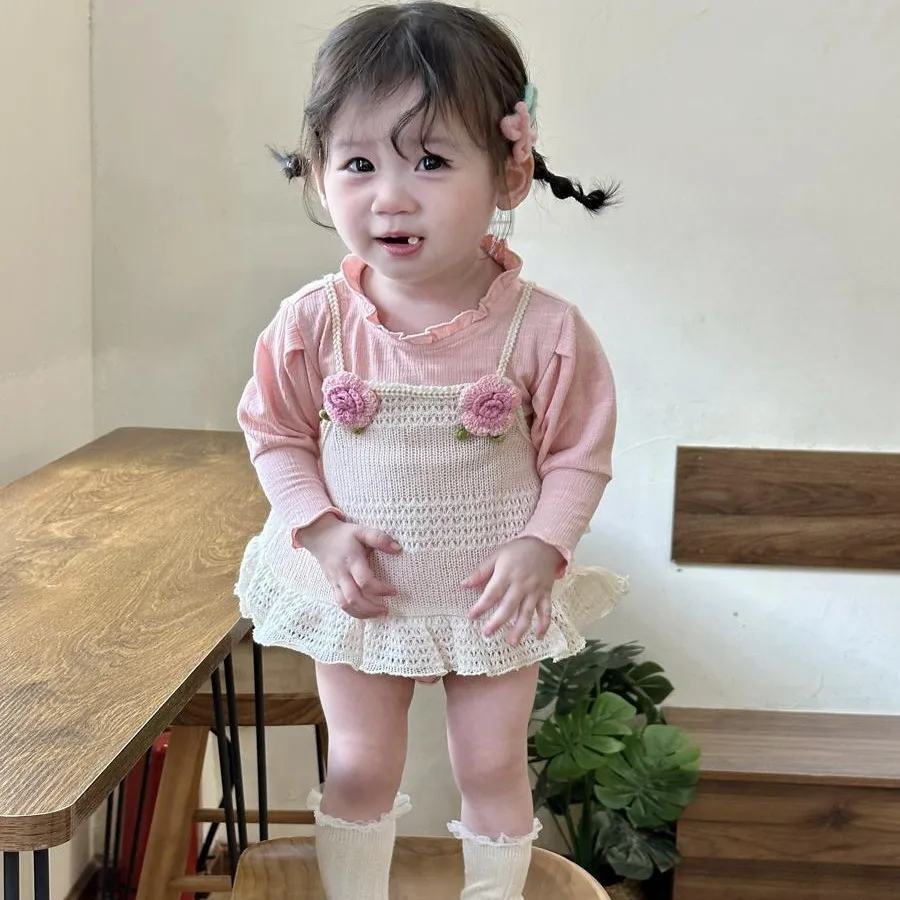 Baby Girl Sweet Cute Bodysuit Set Fall Infant Floral Camisole Onesie Romper Trendy Flower Decoration
