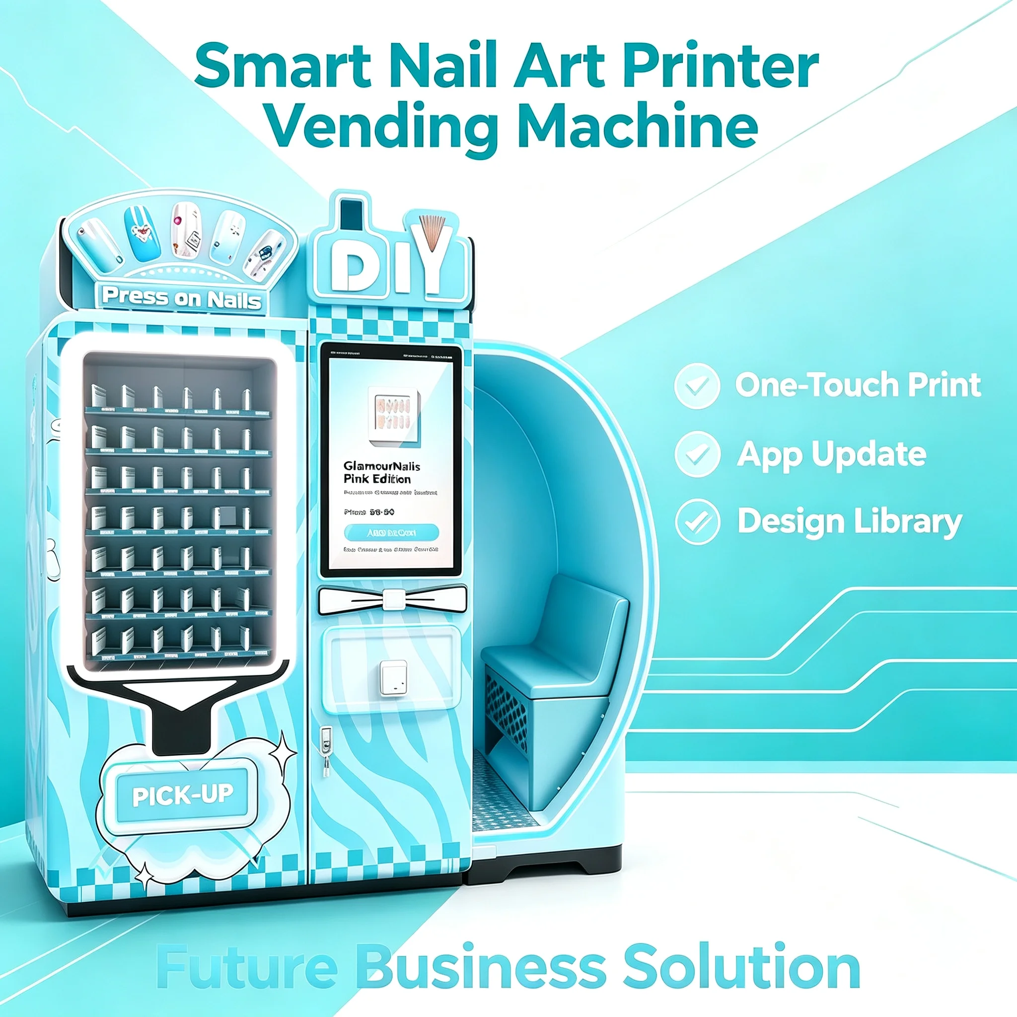 Nail Art Printer Vending Machine, 24H Unattended Digital DIY Printing Unit for Public Retail Premises Custom