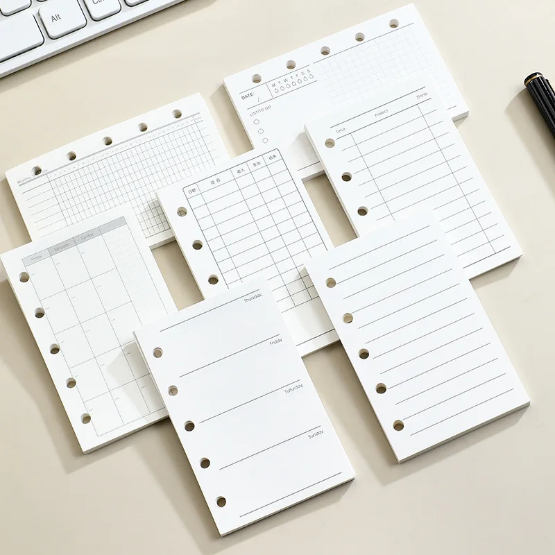 Recambio de cuaderno de hojas sueltas M5, carpeta en espiral, rejilla de página interior, línea en blanco, Agenda, planificador, papelería escolar