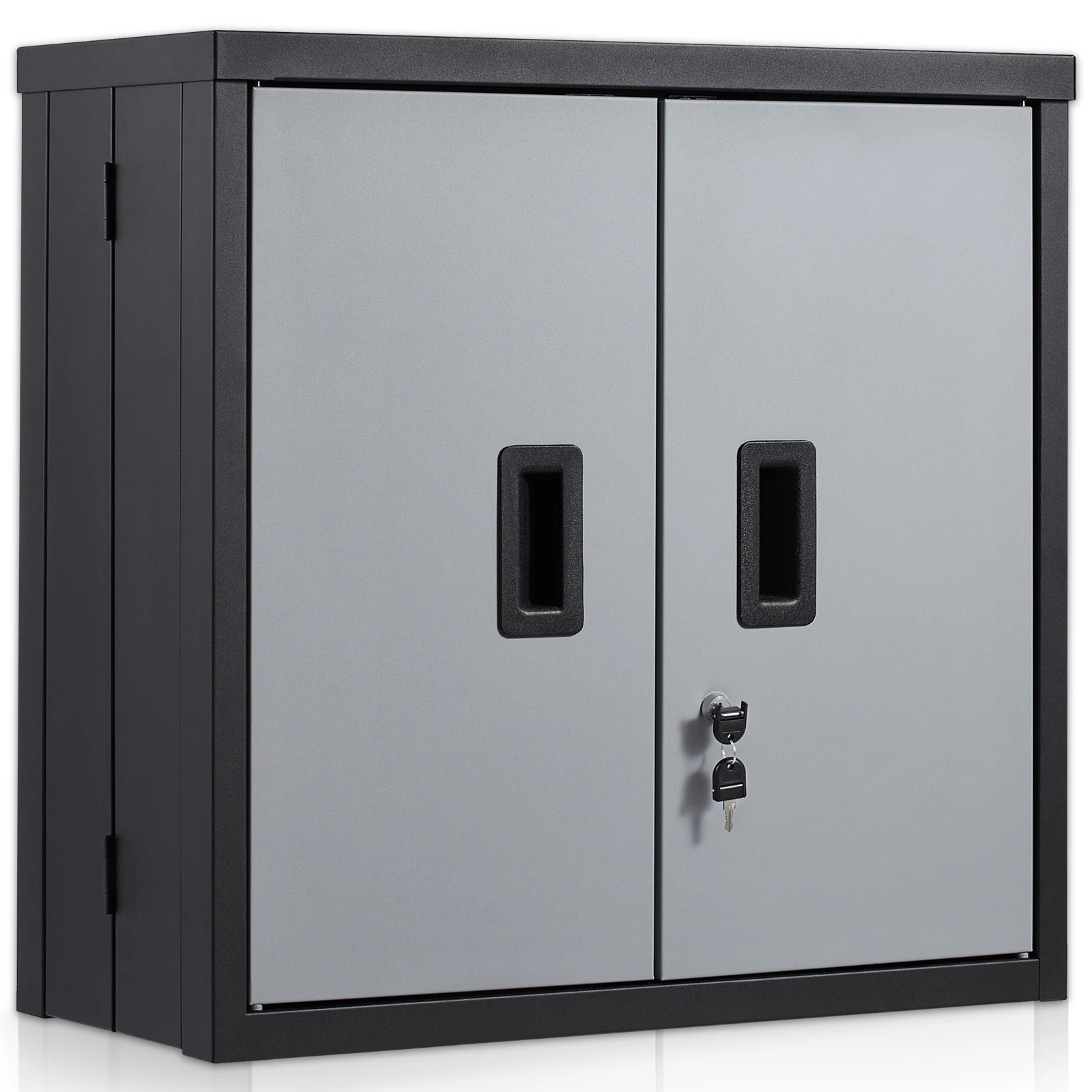 SucceBuy Foldable Wall Cabinet Metal Garage Locker Mounted Tool Chest Adjustable Shelf Magnetic Door for Warehouse Office Home