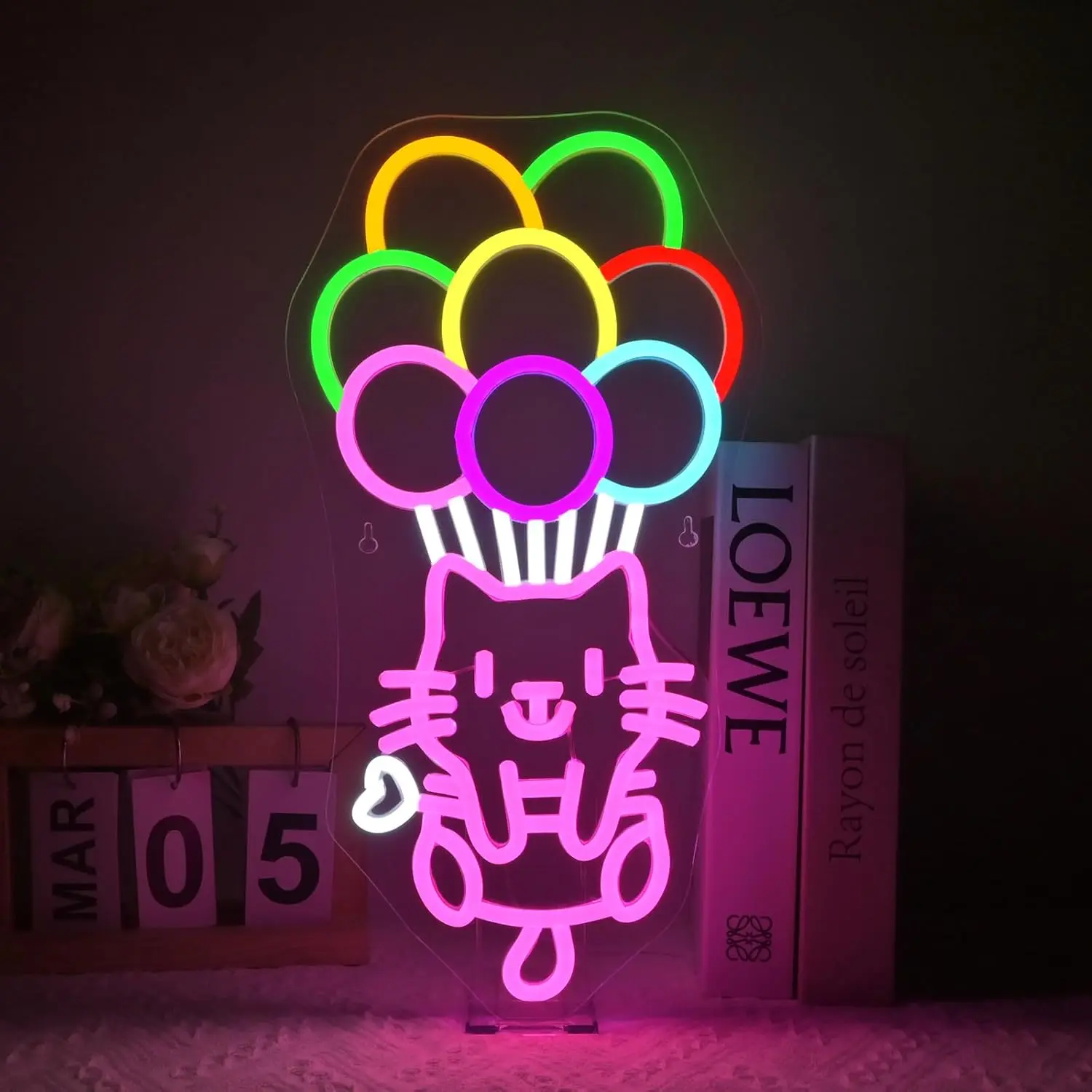風船猫ネオンサイン-usb調光可能ledネオンライトサイン-ウォールアート装飾-ゲームルーム、寝室、リビングルーム、バーパーティーギフト用