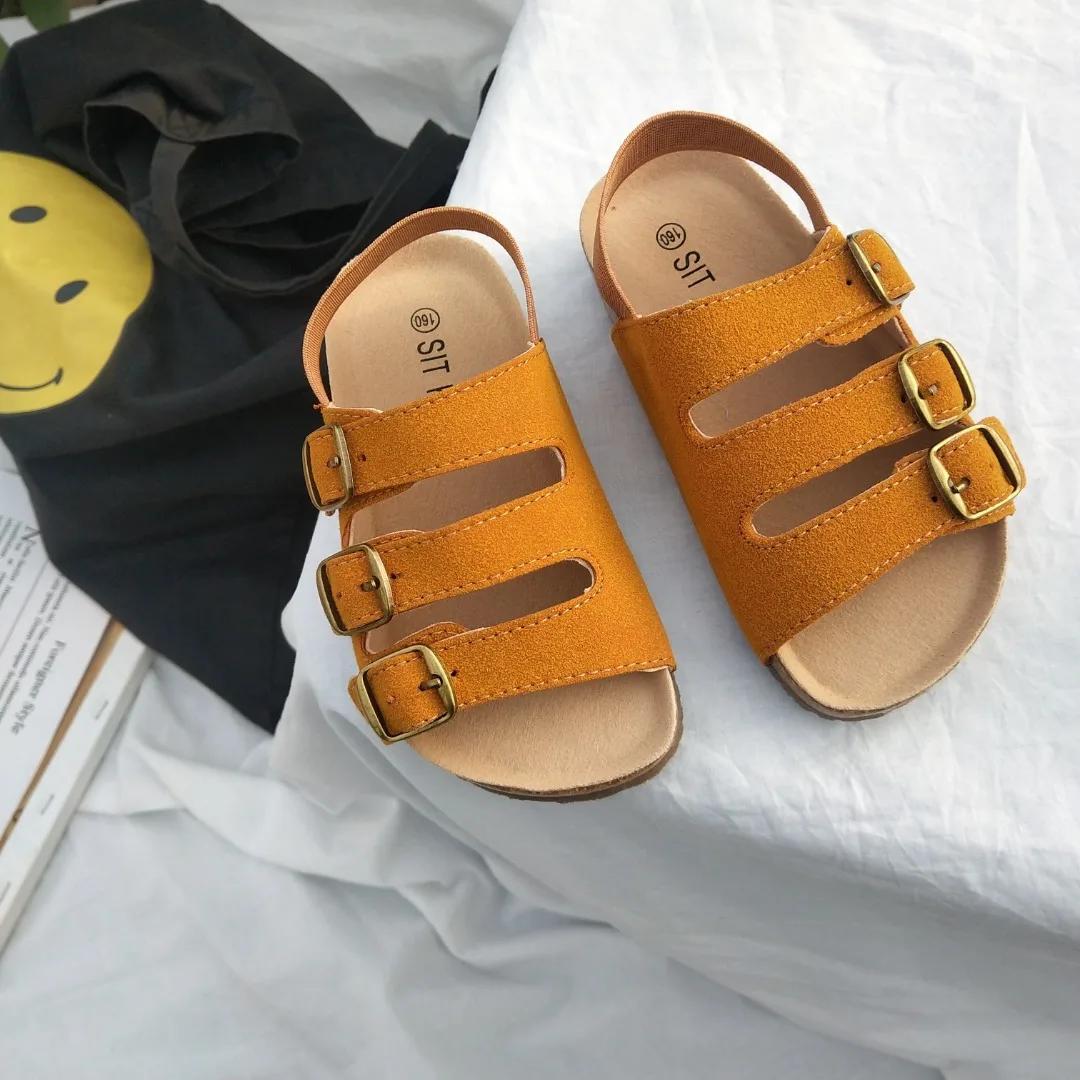 Children's Sandals Quality Cow Suede Colorful Roman sandals 2022 Summer New Boys&girls Wooden Sandals