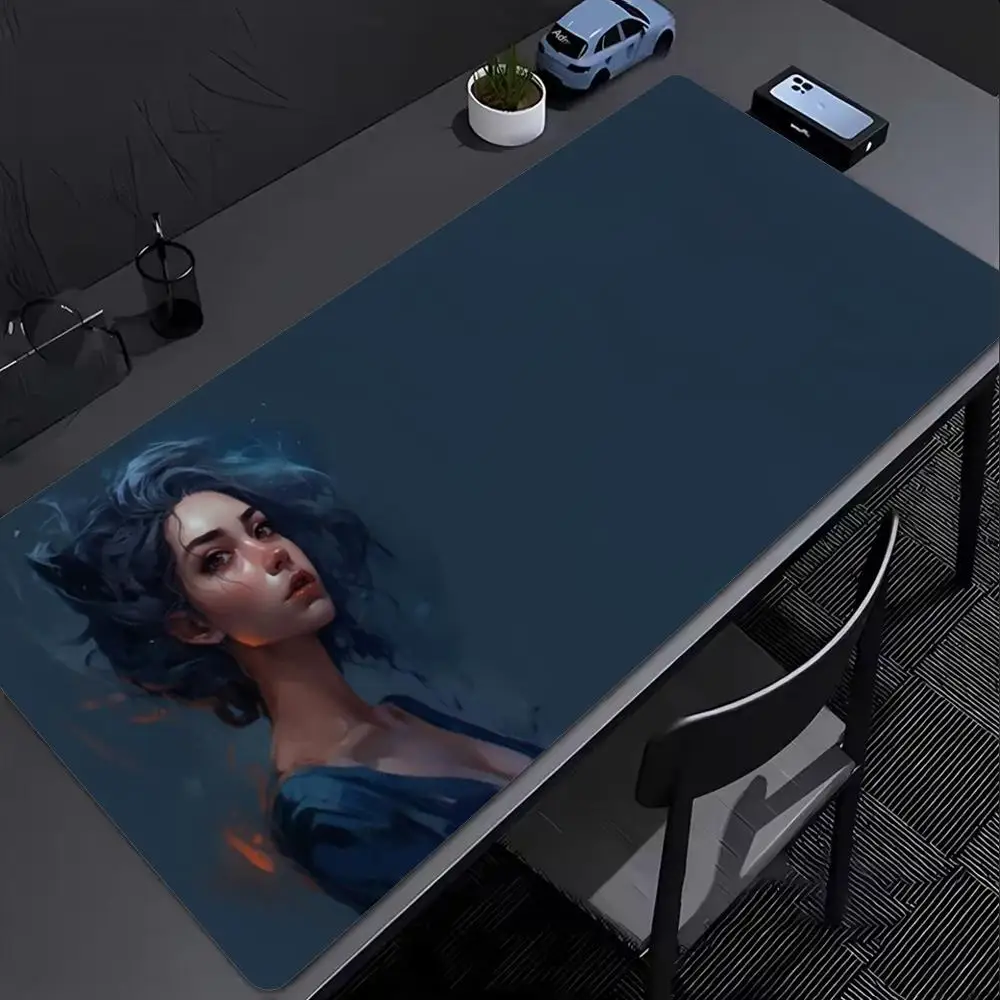 Art Girl Portrait Mouse Pad Non-slip Mat XXL Large Gamer Keyboard Deskmat Computer Mousepad Anime Oni Mask Space Lady Design