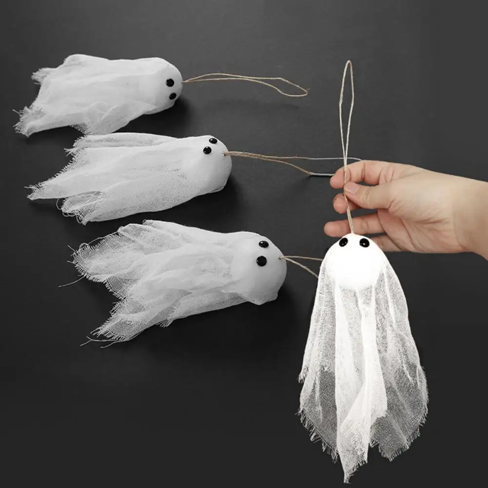 Halloween Twine Decorations Set of 6 Halloween Ghost Hanging Ornaments for Haunted House Party Decor White Cloth Ghosts for Yard