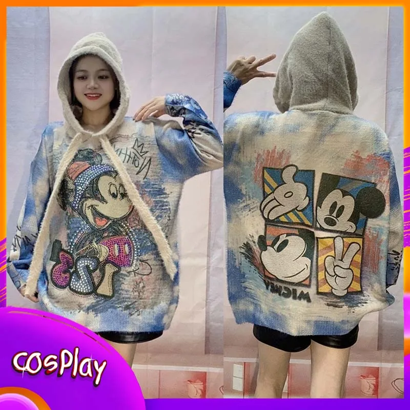 

Mickey Hoodie Disney Anime Cartoon Cute Long-Sleeve Hooded Knitted Sweater Casual Fashion Trendy Top Women'S Clothing Girl Gift