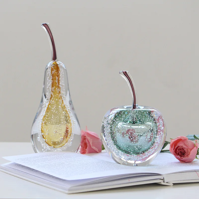 Creative Transparent Bubble Apple/Pear Glass Statue Desk Decorative Accessories Crafts Fruit Sculpture Room Aesthetic Decoration