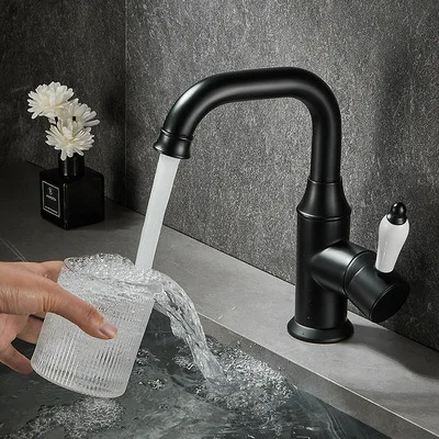 

Bathroom Faucet Rotatable Brass Hot and Cold Water Tap Single Holder Single Hole Basin Mixer Faucets