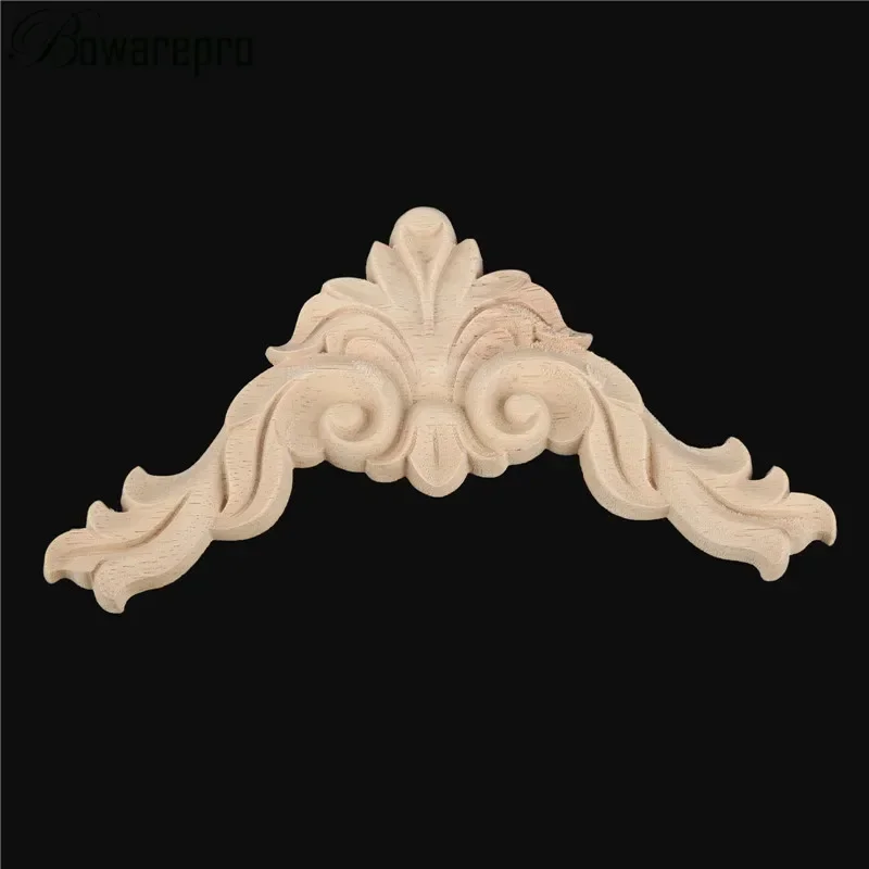 bowarepro 13CM Vintage Unpainted Wooden Carved Decal Corner Onlay Applique Frame for Furniture Cabinet Decor Crafts Decorative