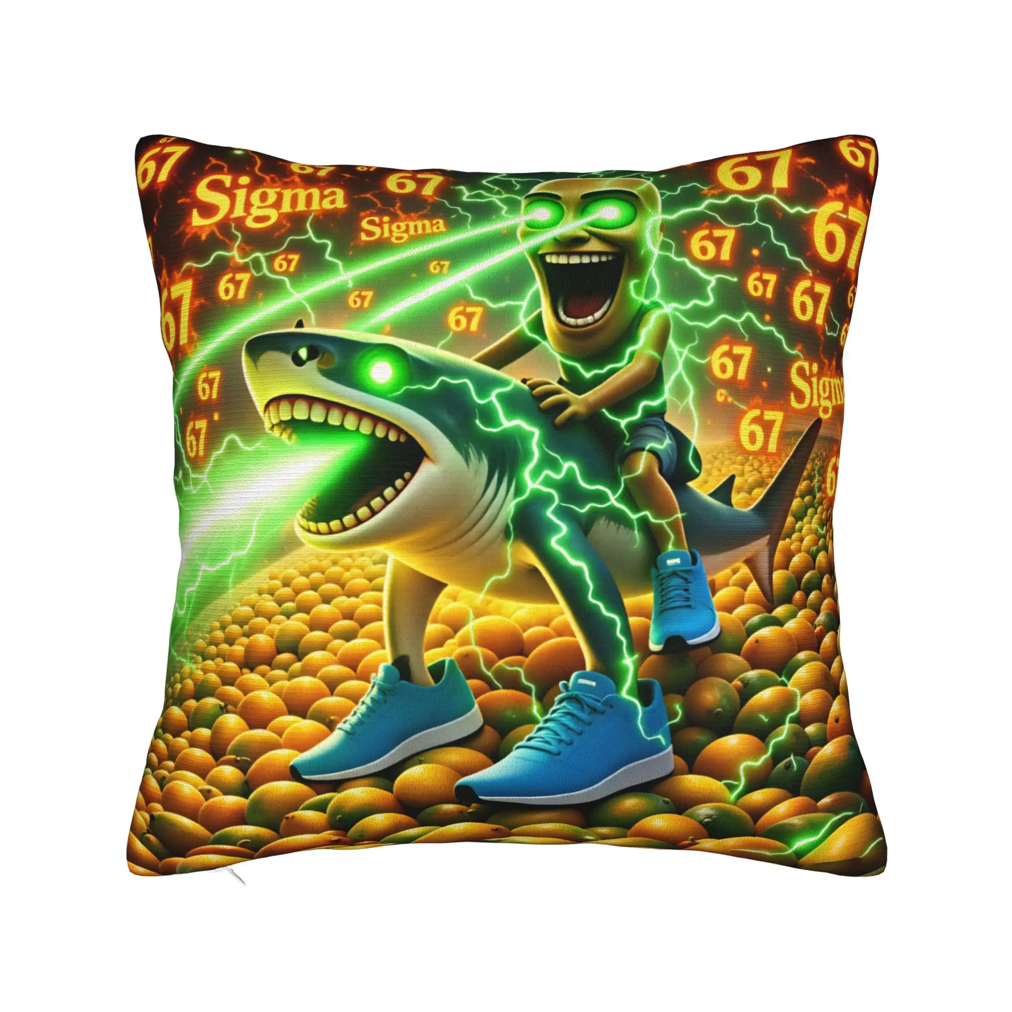 Tung Tung Sahur 67 Sigma Shark Laser Eyes Meme Pillow Cover  Comfy Cushion Cover Fashion Pillow Case For Sofa Car Home Decor