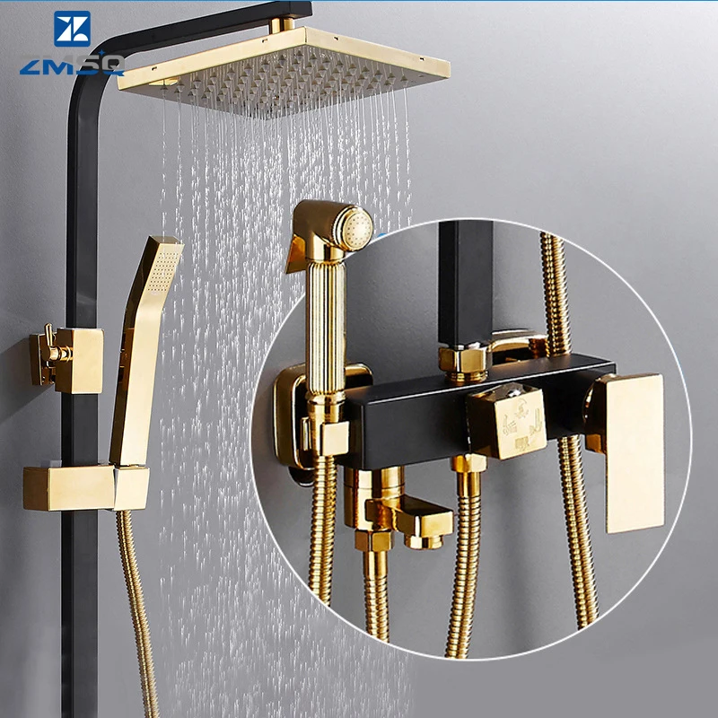 Black Golden Shower Shower Faucet Suite Bathroom Bidet Faucet Pressurized Sprinkler Head With Shelf Wall Mounted Multi-Function