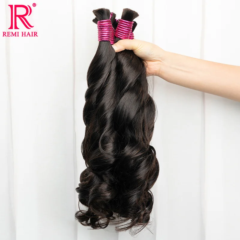 REMI-Pacotes de cabelo indianos para mulheres, 100% extensões humanas, trançando o cabelo em massa, sem trama, cabelo natural reto, ondulado, original