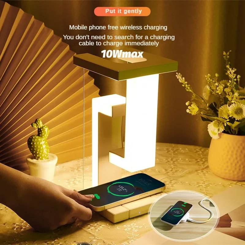 

LED Wireless Charger Creativity Physics Balance Suspension Table Desk Lamp Decoration Home Bedroom Room Decor Light Night Lamp