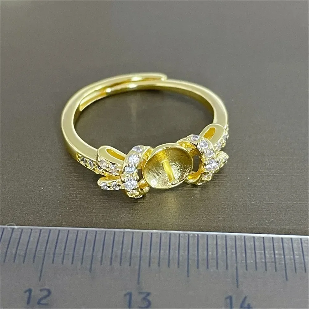 

18K Plated Gold DIY Hand Pinto Ring Paste Ring Face Half Hole Bead Needle Inlaid Pearl Opening Ring Accessories No Pearl E176