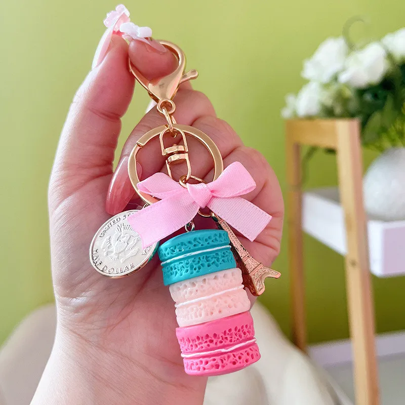 France Paris Cute Macaroon Effiel Tower Macarons Keychain Colorful Keyring Bag Pendant Car Charm Key Holder