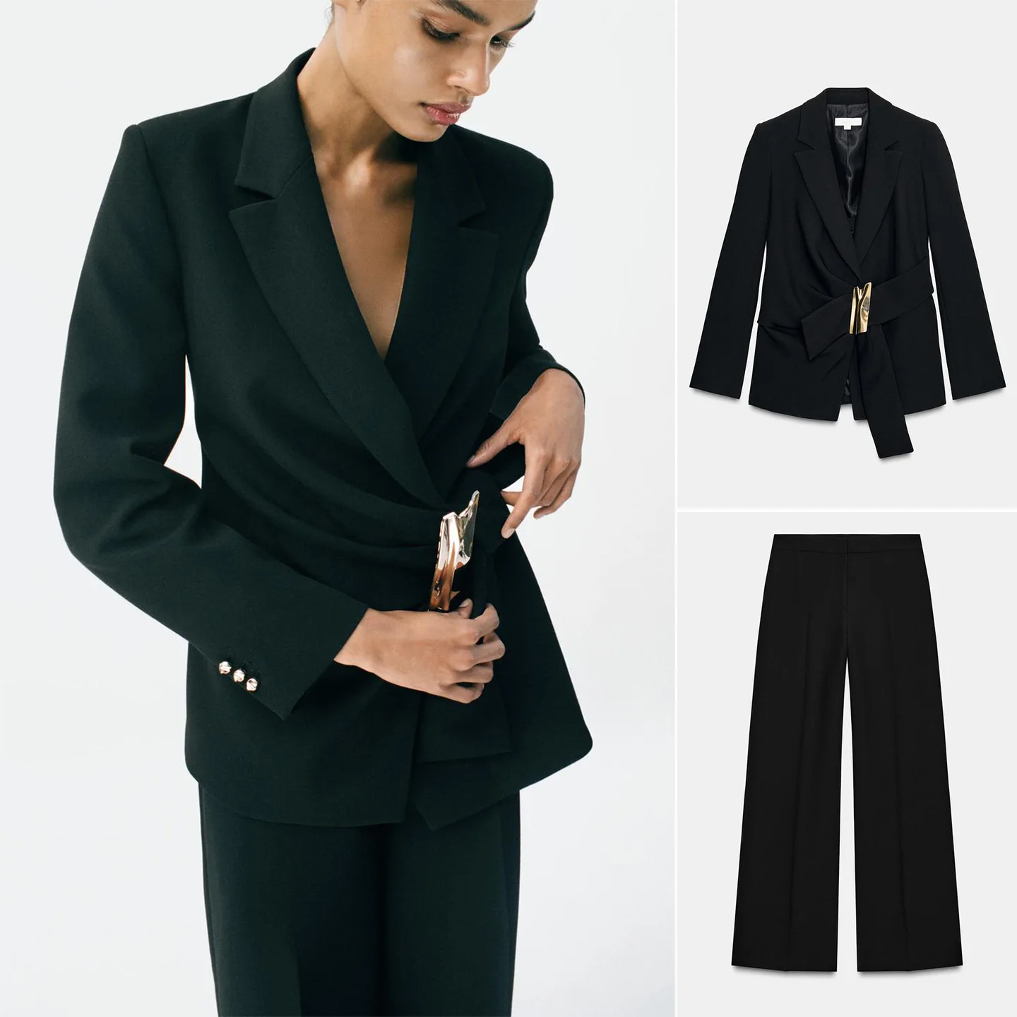 Abito lungo con spalline e risvolto con risvolto Sve Jaet con decorazione di bottoni Pantaloni a gamba dritta a vita alta Set Faion da donna