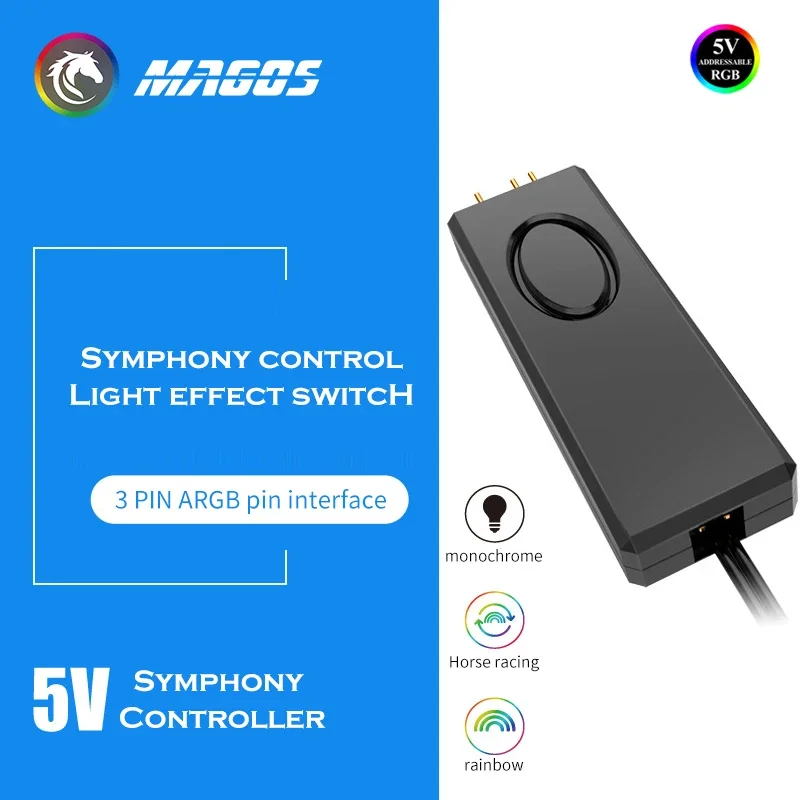 5V ARGB-controllerapparaten, handmatige bediening om monochrome / regenboog / knipperende RGB-effecten te bereiken, SATA-voeding RC01