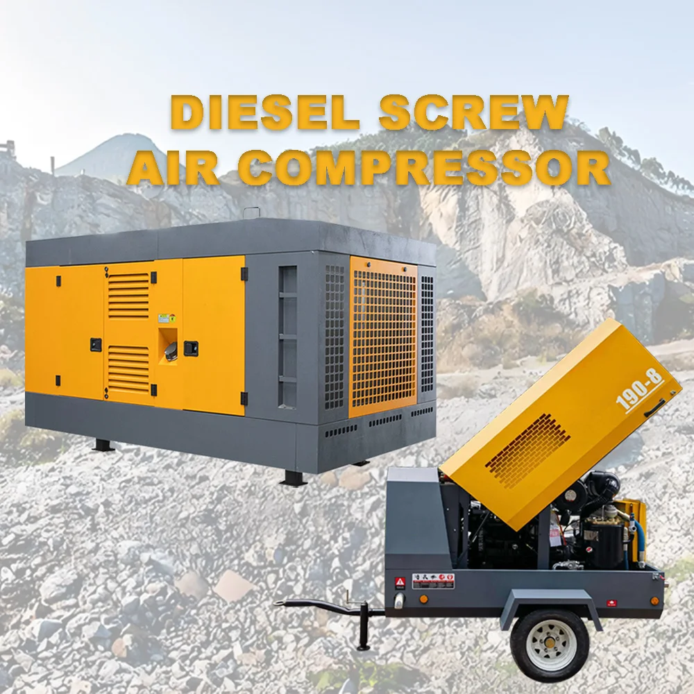 Dieselmotor Rock Boren Luchtcompressor Machine 8bar 400cfm Roterende Schroefluchtcompressor Prijs