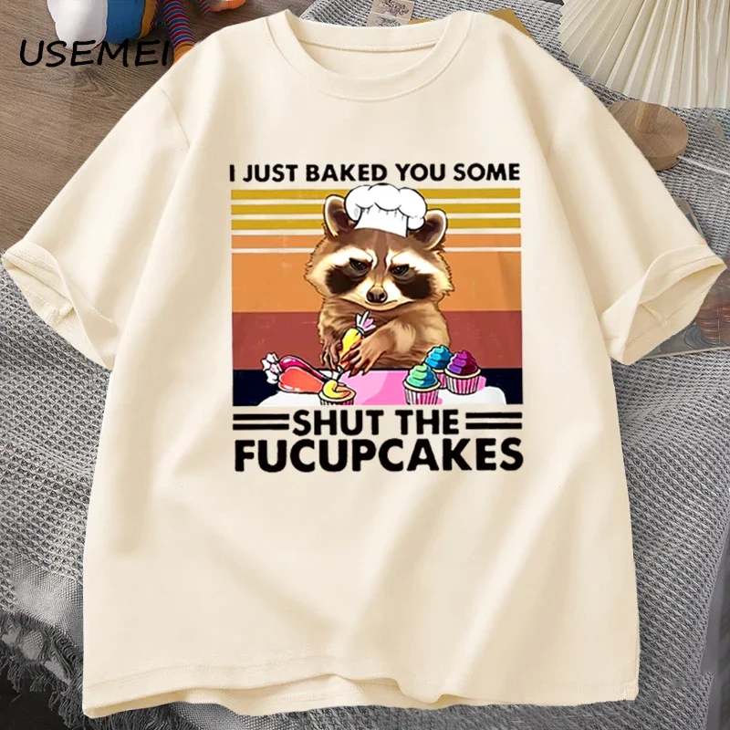 Funny T Shirt Men Cute Raccoon Bake I Just Baked You T-shirt Cotton Summer Short Sleeve Oversize Tshirt Casual Streetwear Tops