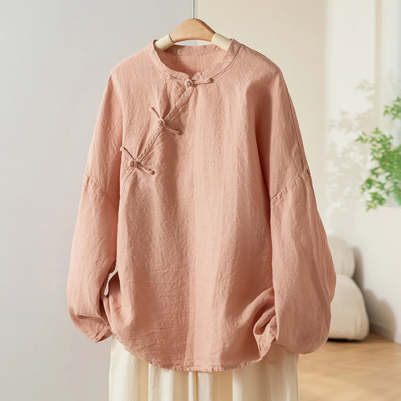 

Уникальная льняная рубашка ручной работы Han Han свободного кроя с пуговицами, в буддийском стиле, повседневная, дышащая, с длинным рукавом, для женщин.