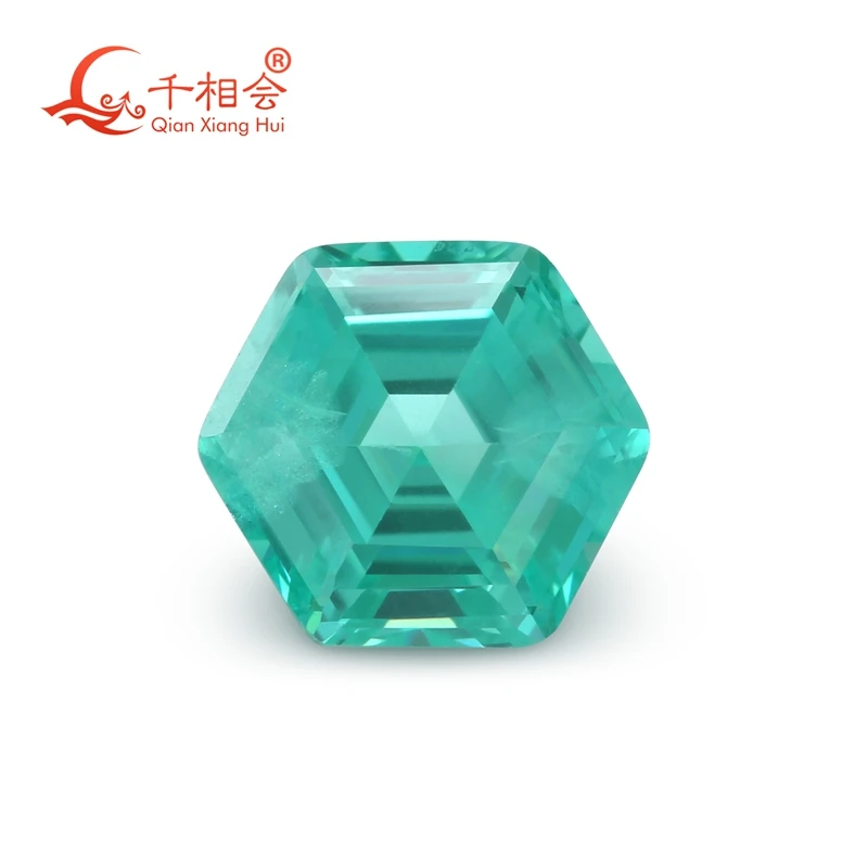 Hexagonal shape asscher cut lab grown paraiba color Yttrium Aluminum Garnet Cultivated Tsavorite with inclusions gem stone