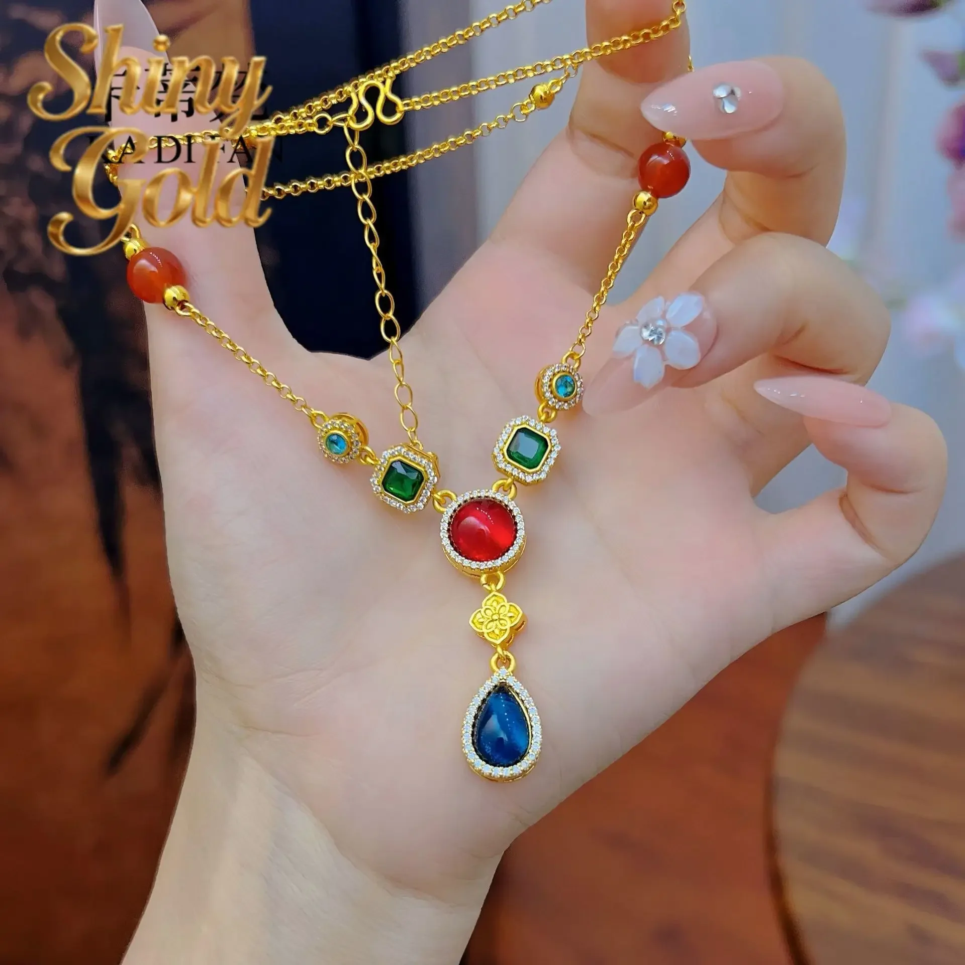 

Золотая цепочка ShinyGold 9999 24K из настоящего золота, в дворцовом стиле, с филигранью, ретро-дизайн, на ключицы, модная и стильная