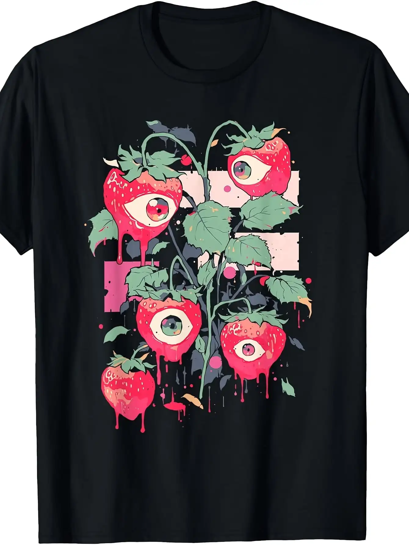 Unisex Surreal Artistic Eyeball Strawberry Graphic T-Shirt