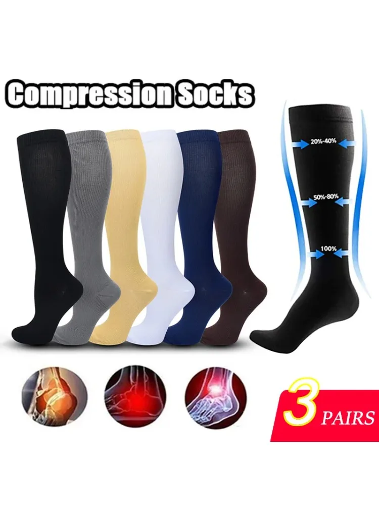 AliExpress NONE 3 Pairs Women&Men Compression Socks 15-20 mmHg Knee High Stocking for Cycling Running Nurses Medical Recovery Athletic Long Sock
