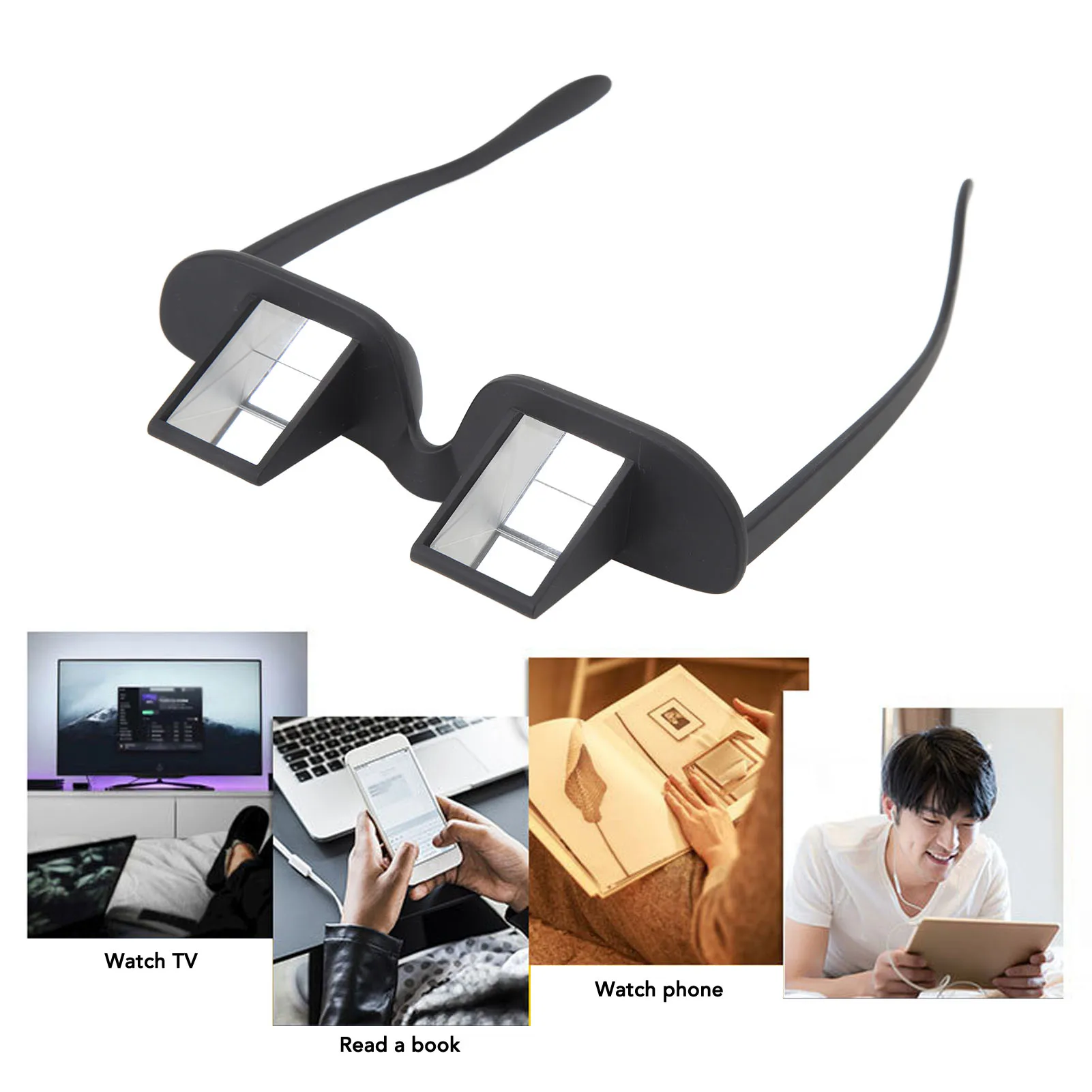 Bed Prism Glasses  Neck Black High Definition Compact Lazy Glasses ABS Optical Glass Reduce Eyestrain for Watching TV