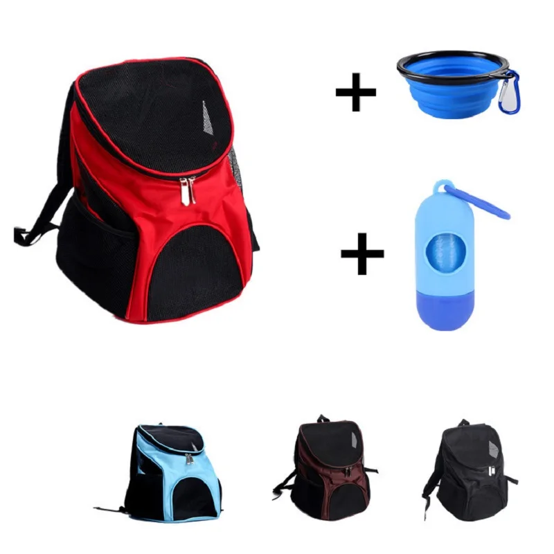 

Three Piece Set Silicone Bowl + Garbage Pickup Outing Carry Bag Dogs And Cats Backpack Foldable Breathable Mesh Oxford Teddy Bag