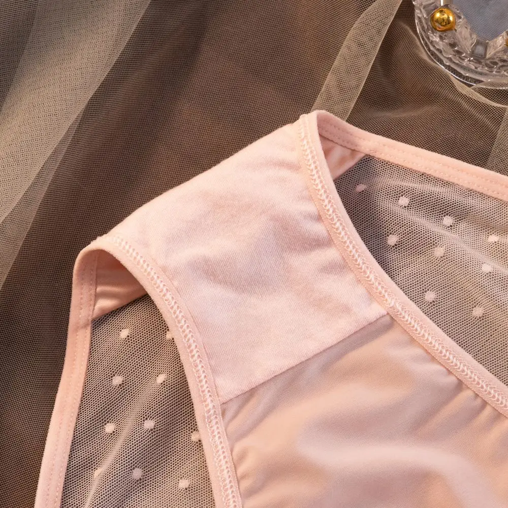 Ropa interior dulce para chicas, entrepierna de algodón, hebilla de corazón de amor, ropa interior con estampado de puntos, bragas de encaje para mujer, ropa interior sin costuras