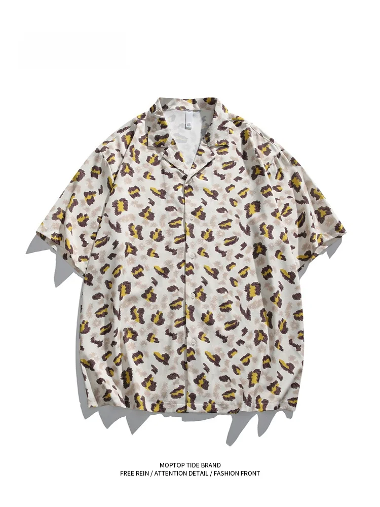 

MMOPTOP Summer Hawaiian Tropical Sle Ice Silk Men's irt ort Sve Couple's Faion Beach Wear Polyester Blend Regular Fit