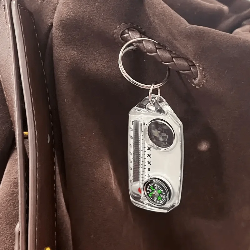 3-in-1 Keychain, Equipped with A Liquid Free Thermometer, Reliable Compass, and Magnifying Glass Suitable for Travel and Camping view 3
