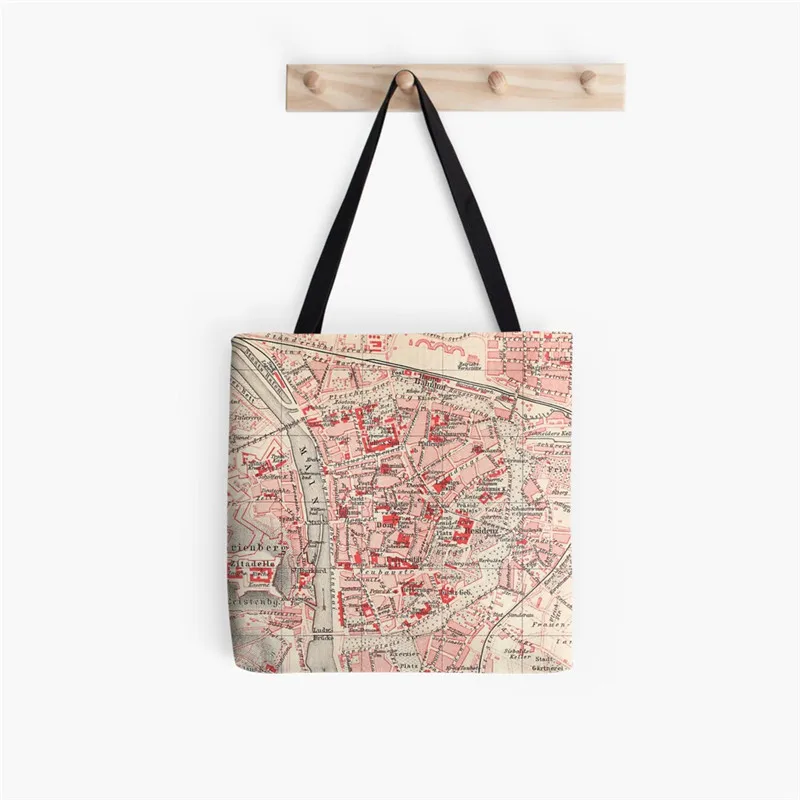 Bolso de mano con estampado de mapa del mundo Vintage para mujer, bolso de mano Harajuku, bolso de compras de hombro para niña, bolso de lona para