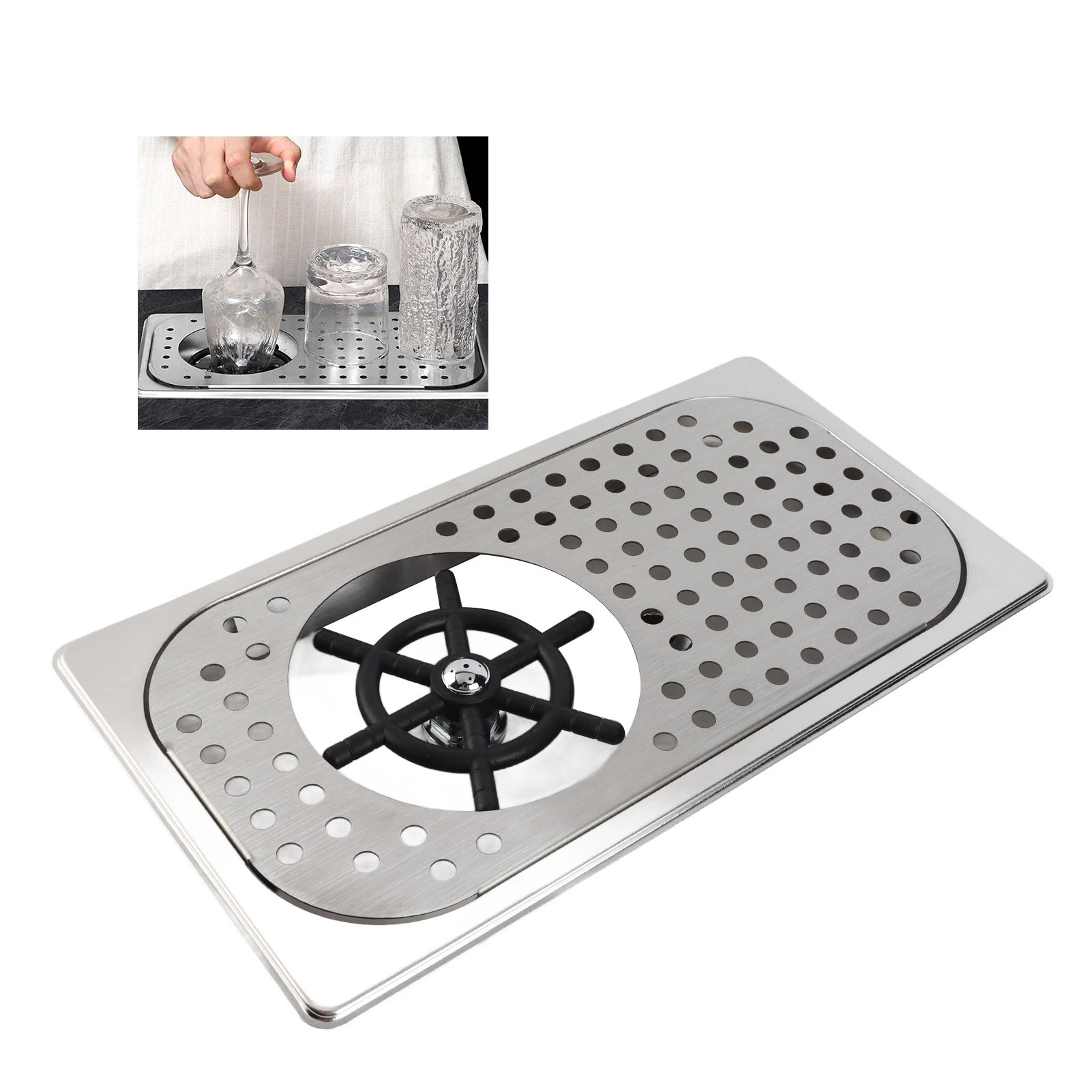 

Glass Rinser Cup Washer 304 Stainless Steel Automatic Sink Bottle Washing Equipment with Drain Drip Tray for Home Coffee Shop