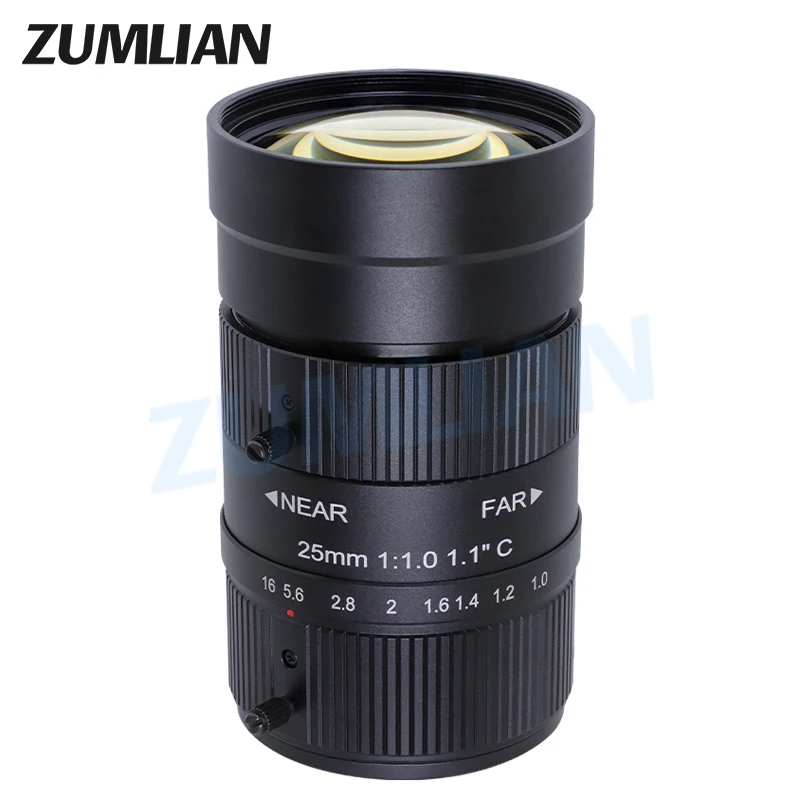 ZUMLIAN 25mm Prime Lens F1.0 Big Aperture Good light transmission 1.1‘’ Sensor 12MP High Resolution C-Mount for ITS/CCTV Cameras