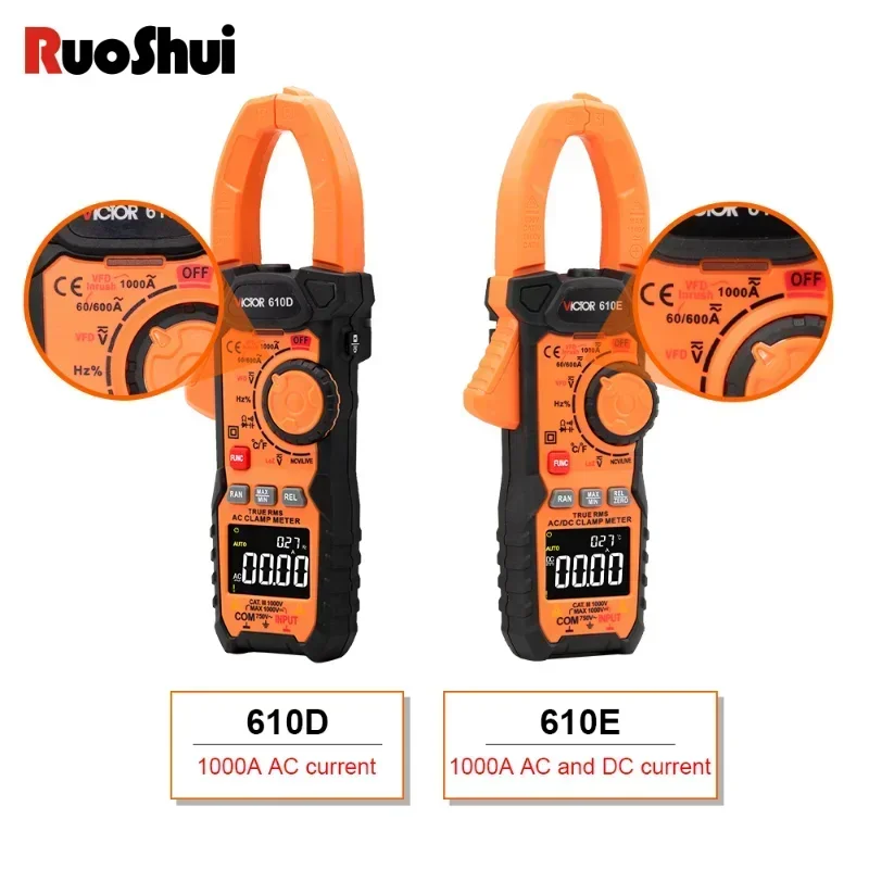 RuoShui 610 Digital Clamp Meter 1000V 1000A AC DC True RMS Professional Pinza Amperimetrica Capacitance Ohm Hz VFD Multimeter