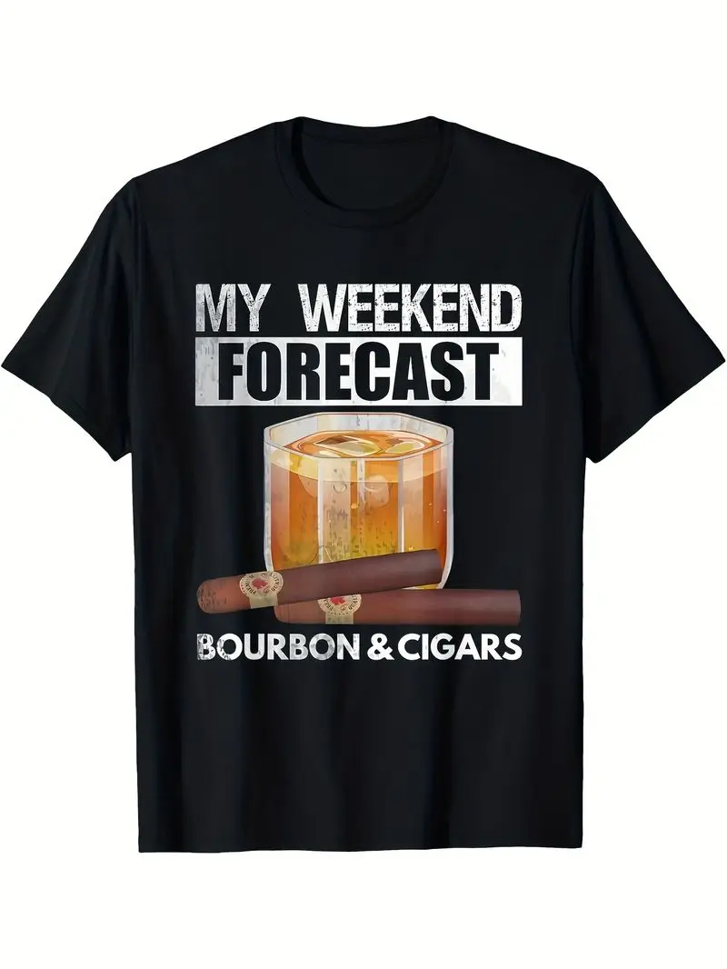 My Weekend Prediction Includes A Bourbon And Cigar-Themed T-Shirt For Men 180G Fabric Summer Short Sleeve 220G Gift A Tee