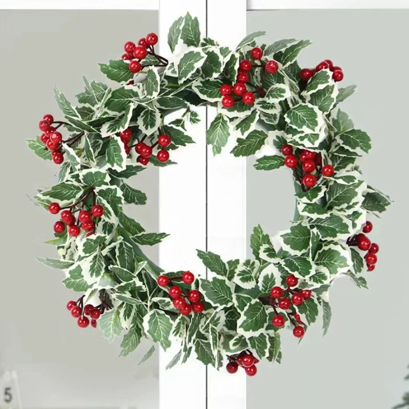 Corona navideña de 35CM para colgar en la puerta, círculo de vid, decoración, flor de simulación para Navidad