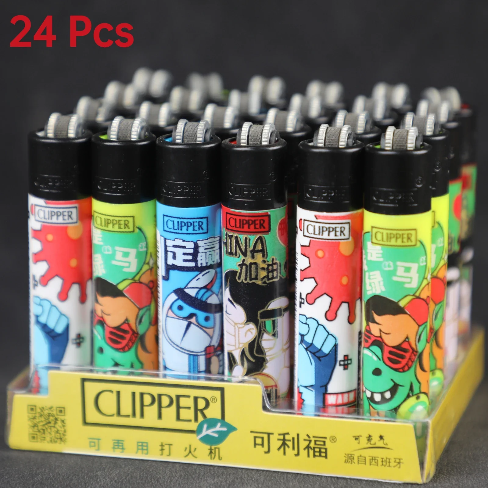 24Pcs Clipper Personalized Patterns Butane Inflatable Lighter Grinding Wheel Ignition Torch Lighter Smoking Accessories Men Gift