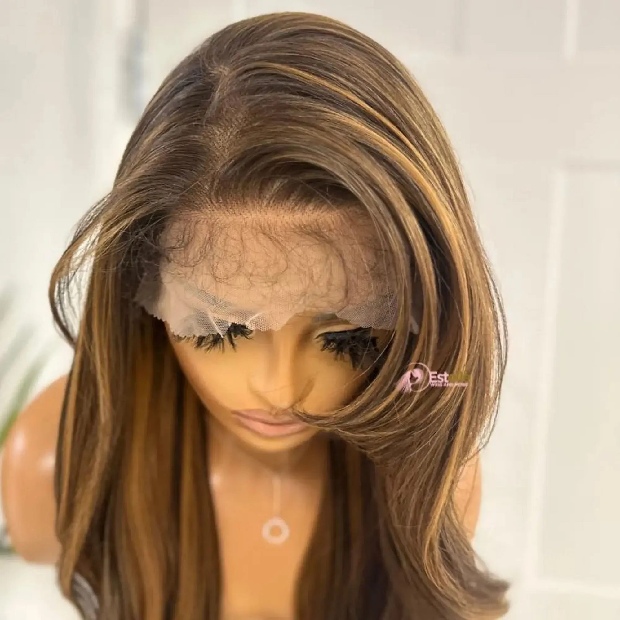 Ombre Honey Brown Synthetic Wigs Loose Wave Blonde Highlights 13*4 HD Transparent Lace Wigs Heat Resistant Fiber Wigs Female 26
