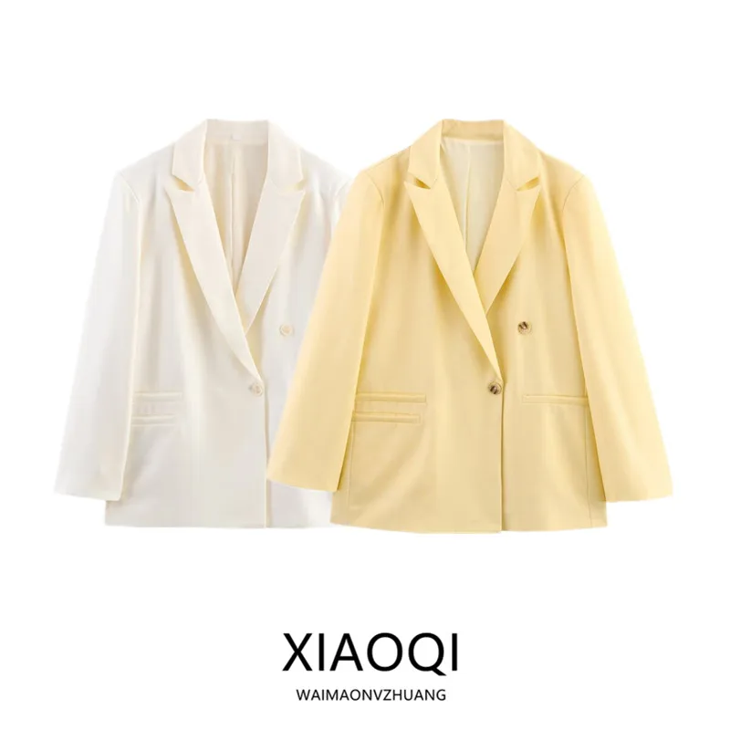 سترة نسائية صيفية جديدة لعام 2025 بأكمام طويلة وتصميم بسيط مريح بملمس الكتان مناسبة للعمل قطعة واحدة #4