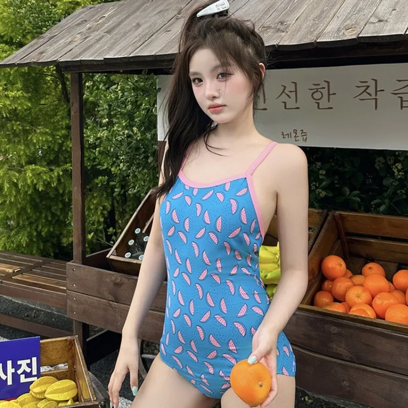

2025 Sporty Watermelon Print One Piece Swimsuit Women's Racerback Training Swimsuit Sexy Cute Swimwear for Pool & Vacation