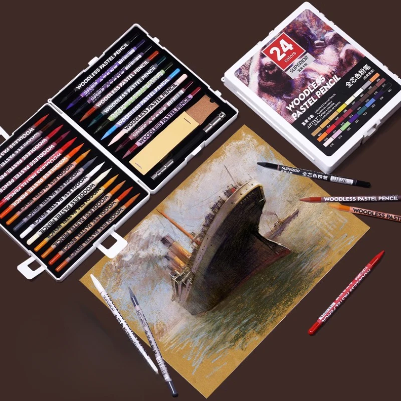24 Color Wood Free Full Core Colored Charcoal Pencil Set 7mm Pen Core for Portrait Sketching and Art Painting Art Supplies