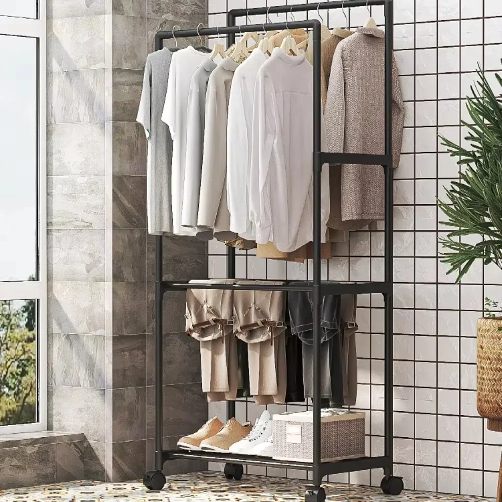 Double Pole Coat Rack Household Multi-function Coat Racks Space Save Floor Standing Clotheses Shelf Modern Integrated Shelves