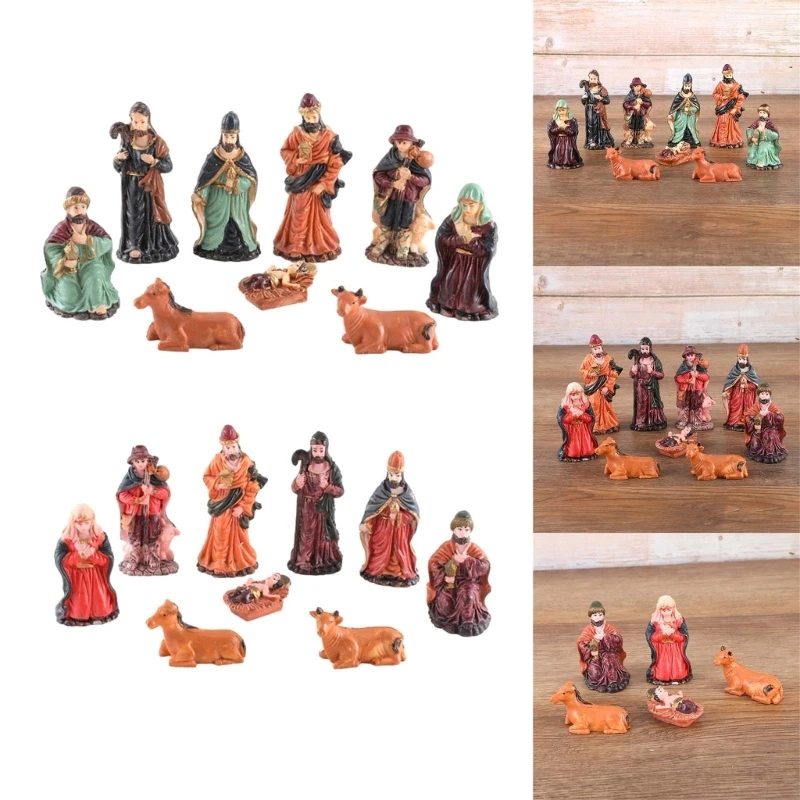 Nativity Statue Scene Set Holy Manger Christmas Crib Figurines Miniatures