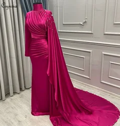 Customized Abendkleider Muslim Formal Dress 2025 Mermaid Full Sleeves Evening Gowns for Women Crystal Silk Satin Robes De Soirée