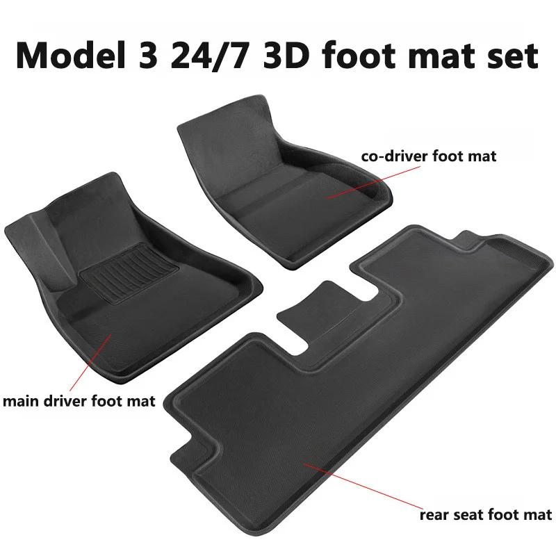 

3D Foot Mats For Tesla Model 3 Full Surrounded Floor Pads Accessories Waterproof & Wear-Resistant Easy Cleaning